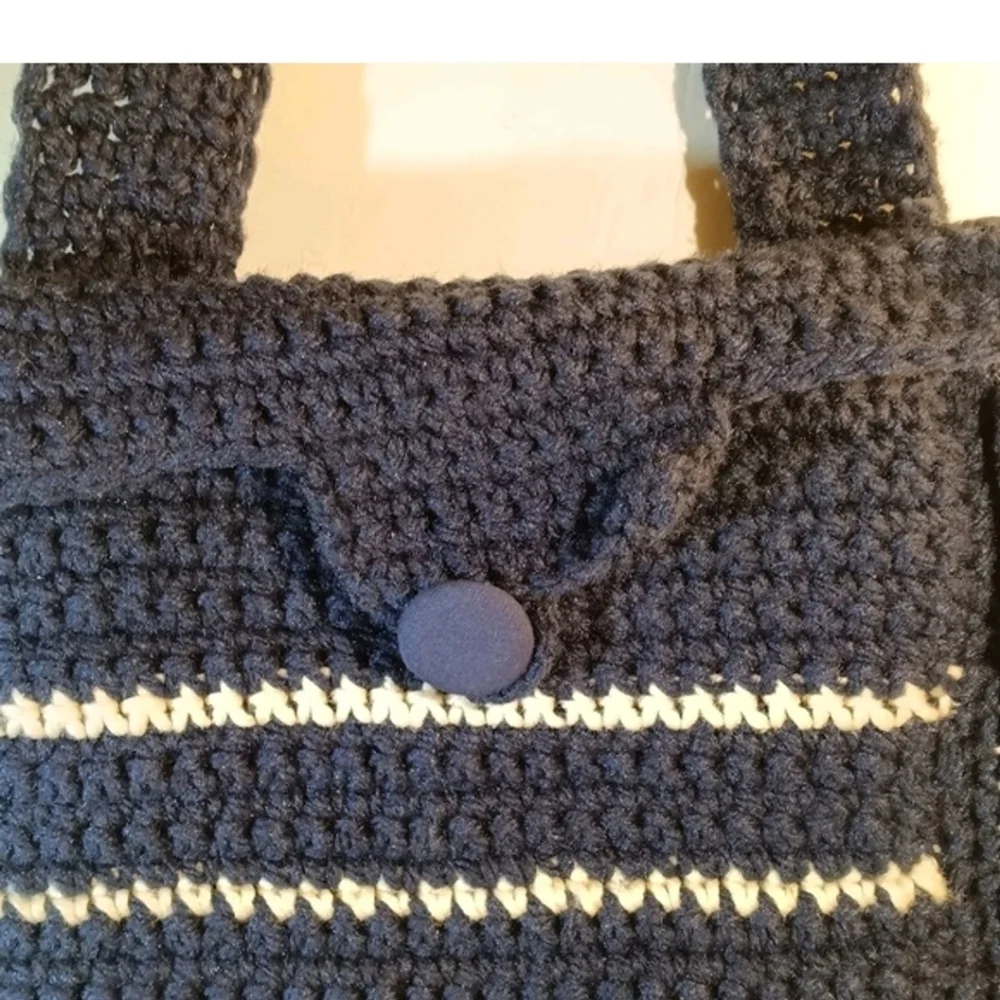 Blue and White Knit Beret with Matching Shoulder Bag